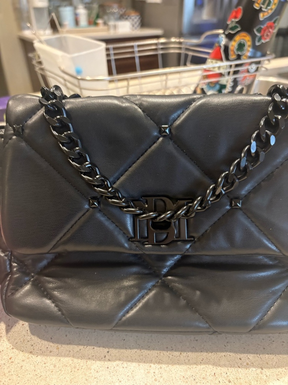 Badgley Mischka Black Quilted Shoulder Bag with Chain